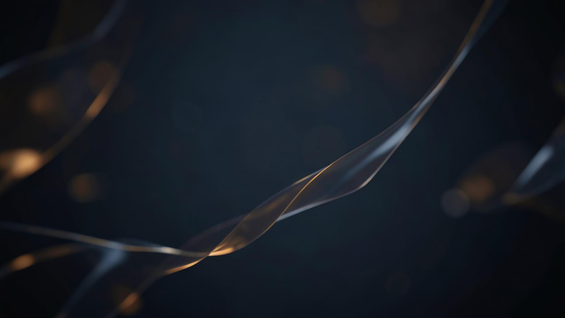 Dark abstract glass ribbons with warm amber light