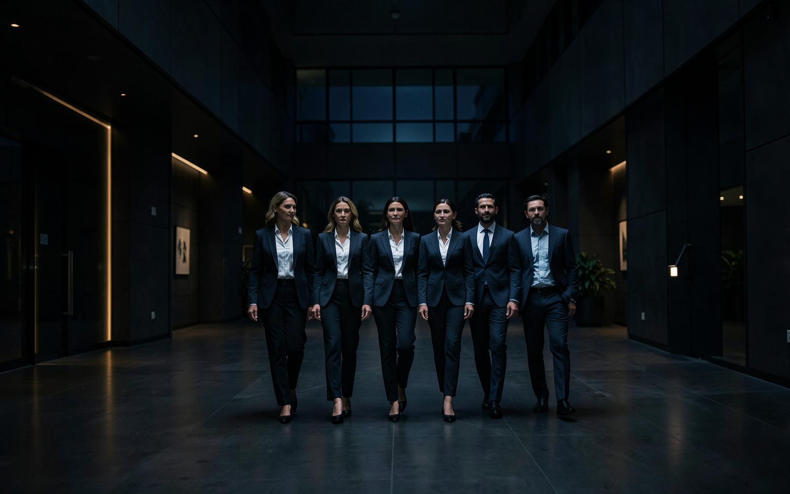 Executive walking through a modern architectural workplace